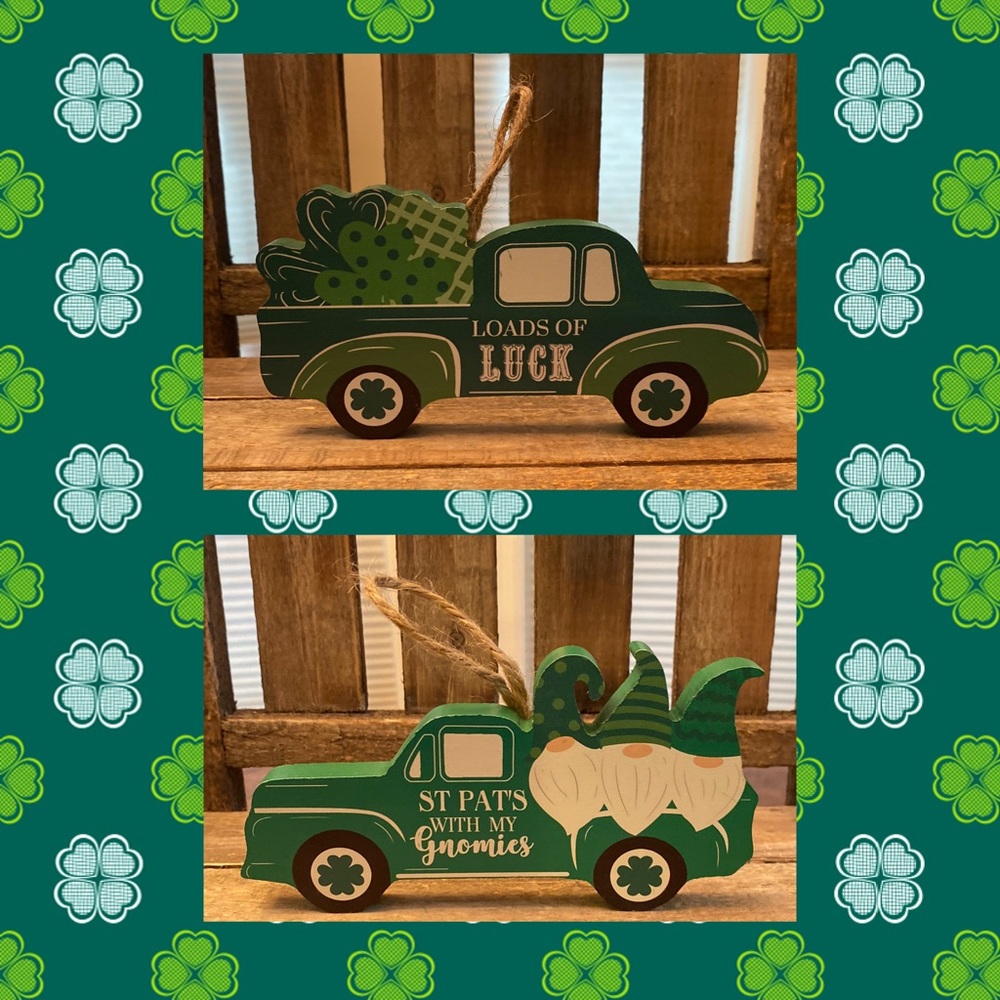 St. Patricks Day Tier Tray Decor Set Of 2, Farmhouse  Gnome Truck  & Shamrocks